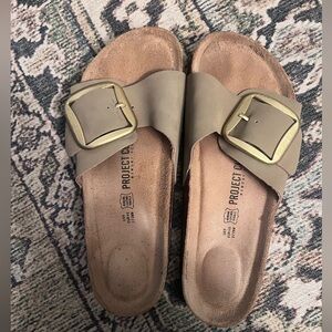 Project Cloud Beige Slide Sandals with Gold Buckle